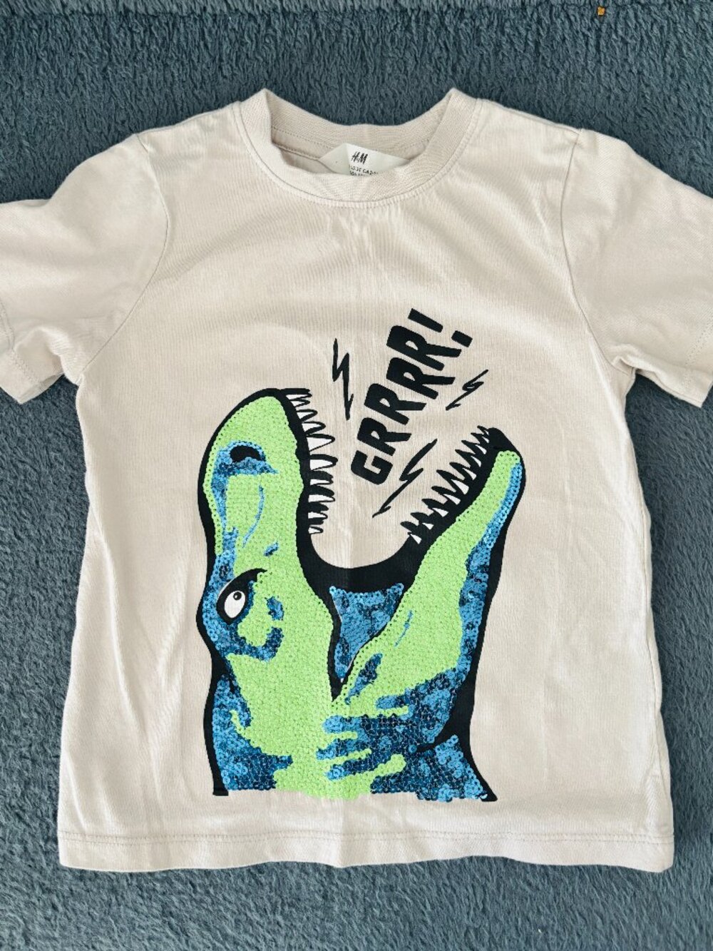 H&M Kids Dinosaur Sequin Tee Size 3T White Graphic T-Shirt